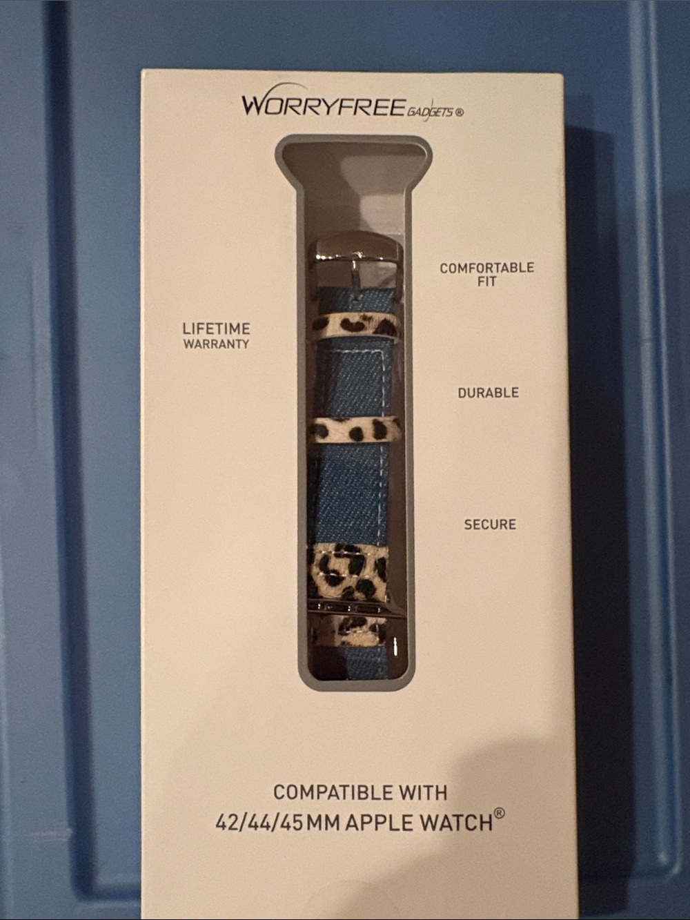 Worryfree Blue Denim Kids Watch Band with Leopard Accent Loops